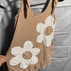 NWOT J. Her Chic Tan Jumpsuit with White Floral Design